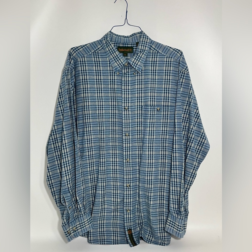 Timberland Men's Button Down Flannel Shirt Size XL Blue Grey